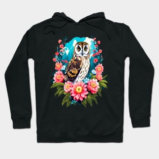 A Cute Short Eared Owl Surrounded by Bold Vibrant Spring Flowers Hoodie